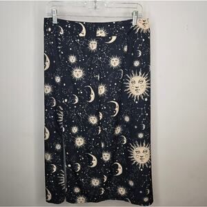 ROMWE Sun Moon and Stars Print Black and Tan Skirt Size 8/10 Large